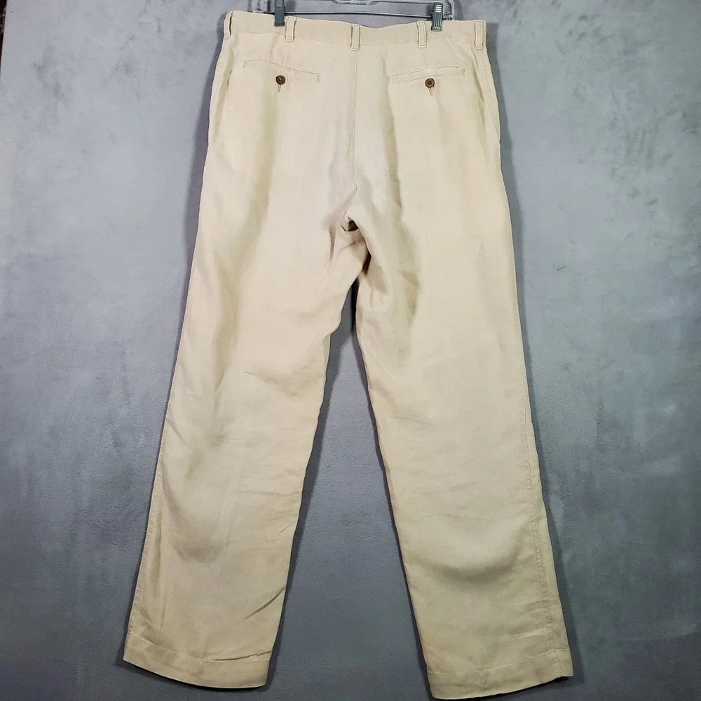 Jos. A. Bank Pants Mens 36x32 Beige Linen Flat Front Coastal Old Money Luxury